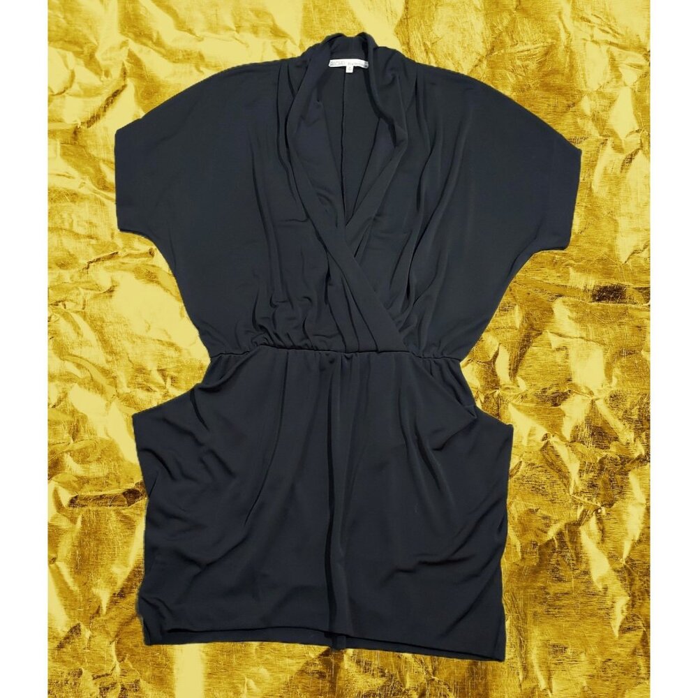 Rachel Roy Black Doleman Sleve Draped Faux Wrap 24 Hour Mini Dress Woman M